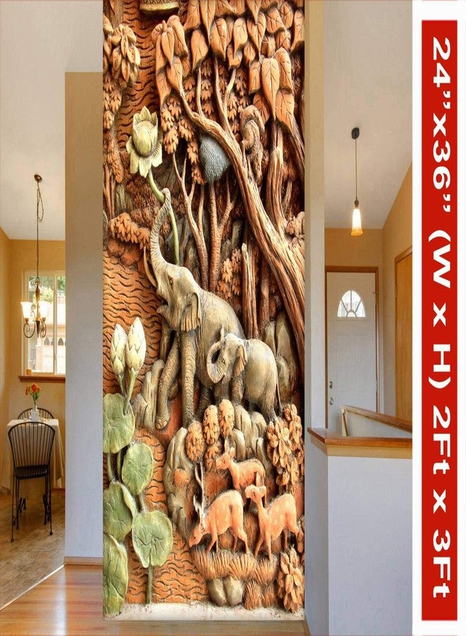 999STORE متجر 999STORE يقدم أحدث ملصقات الجدران ثلاثية الأبعاد للأبواب وغرف المعيشة وغرف النوم والمداخل، ورق جدران بتصميم فيل وغابة وجدارية فيل ثلاثية الأبعاد (فينيل ذاتي اللصق 24 × 36 بوصة) NonW230842 - Image 3